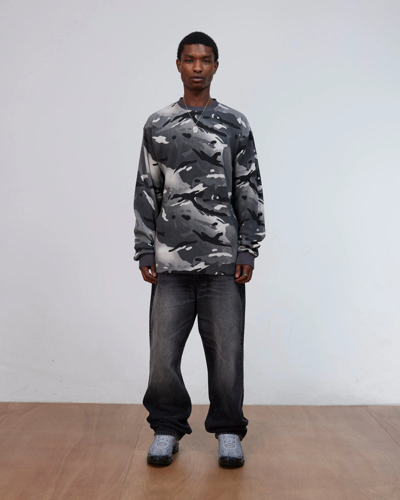 Patta Ghost Spray Camo Waffle Long Sleeve (Jet Black) Patta