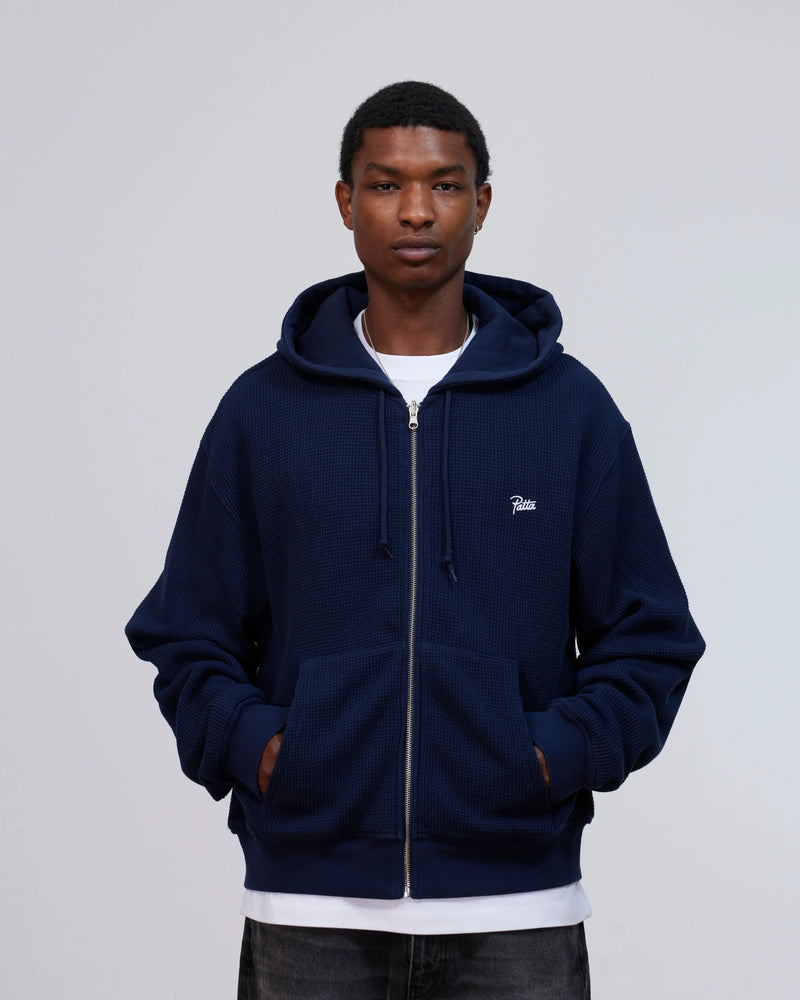 Patta Waffle Reversible Zip Up Hooded Sweater (Black Iris) Patta