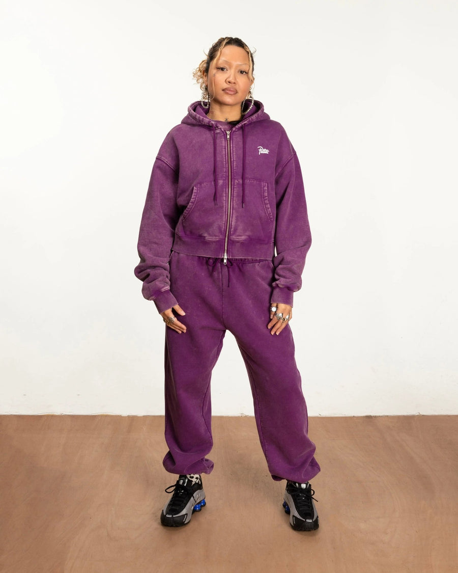 Patta Femme Acid Wash Cropped Zip - Up Hooded Sweater (Dark Purple ) - Patta